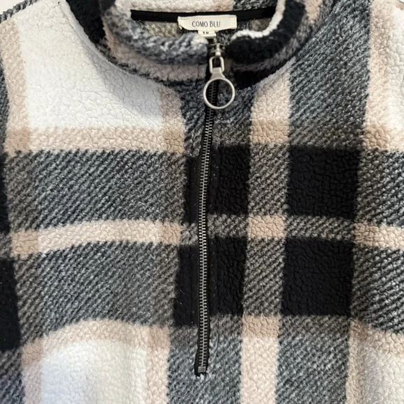 Oversized Plaid Quarter-Zip Cozy Fleece Sweater - Picture 2 of 7
